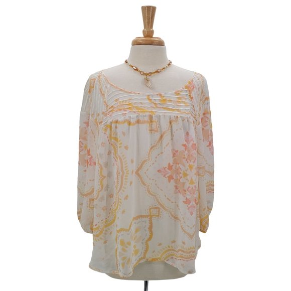 Lauren Conrad Tops - Lauren Conrad Floral Sheer Blouse Size XXL 3/4 Sleeve Summer Yellow Pink 2XL